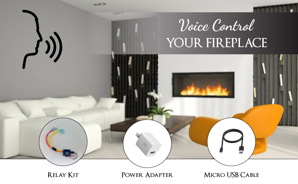 Voice Control Your Fireplace, 5 Volt Relay Switch Kit, Relay Kit, Micro USB Cable, Power Adapter