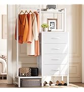 Yoobure White Dresser with Hanging Rack - Small Dresser for Bedroom with 4 Drawers, 44'H Chest of...
