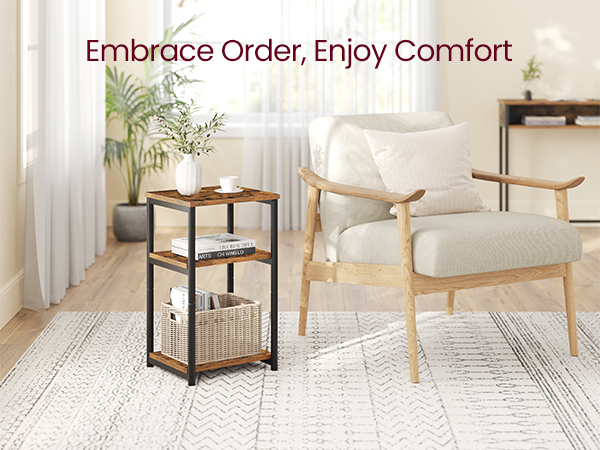 Side Table, Small End Table, Tall Nightstand for Living Room, Bedroom, Office, Bathroom