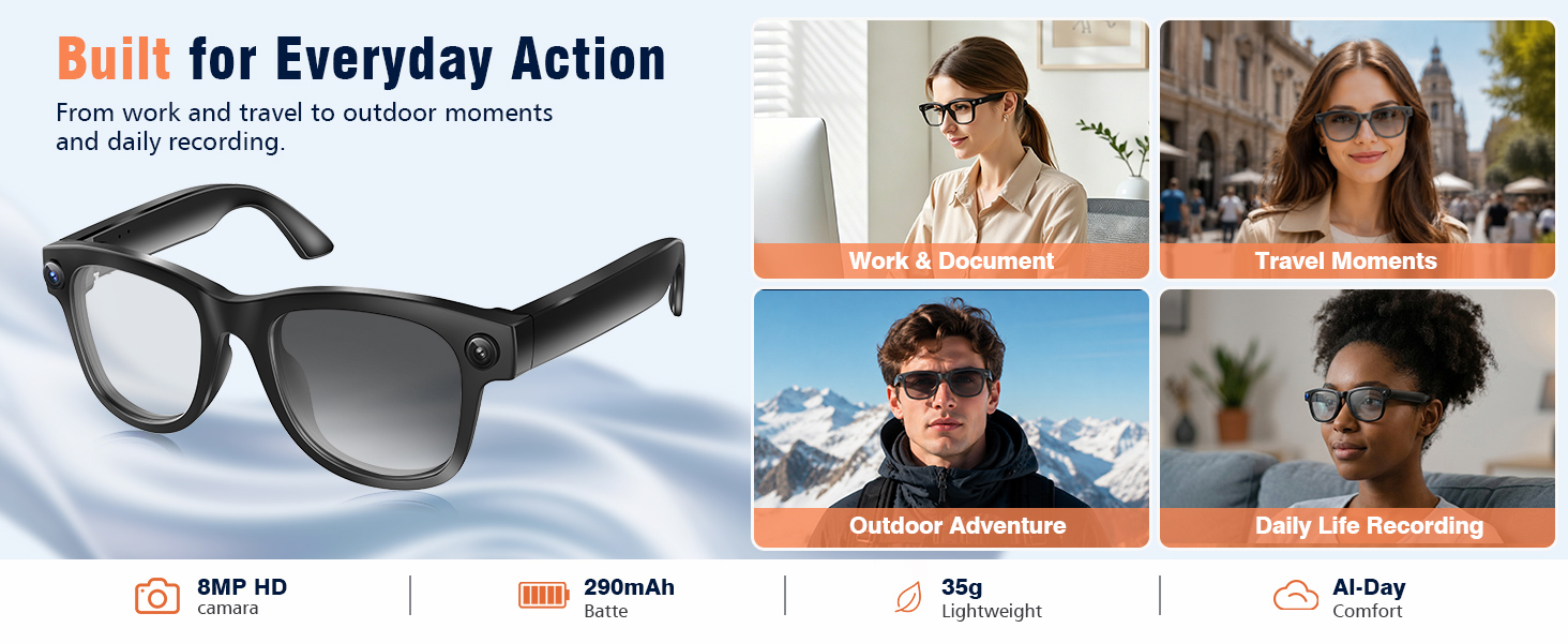 8MP HD Bluetooth Glasses
