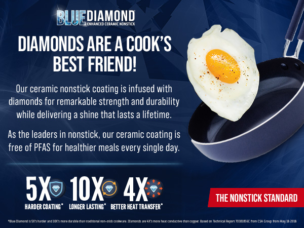 BlueDiamond, Ceramic Nonstick, PFAS-Free, Non-Toxic, Cookware, Frypans, Classic