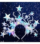 DRESBE Light Up Star Headband Silver LED Headbands Glow Party Hair Accessories for Women