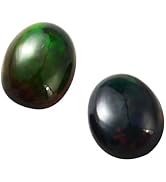 PH PandaHall 2PCS Black Opal Cabochons 8x6mm Oval Opalite Stone Cabochon Flat Back Gemstone Jewel...
