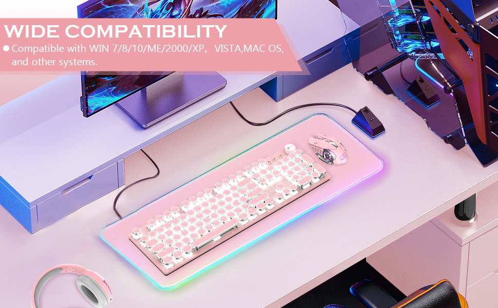 104-Key Vintage Typewriter-style Wired Mechanical Keyboard Blue Switch Metal Panel with Knob Design