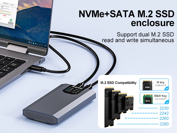 Dual-Bay M.2 SSD Enclosure Cloner for NVMe &amp; SATA