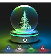 L LOHAS LED 3D Crystal Ball Night Light-Laser Engraved Christmas Tree with Silver Base, RGB 4-Col...