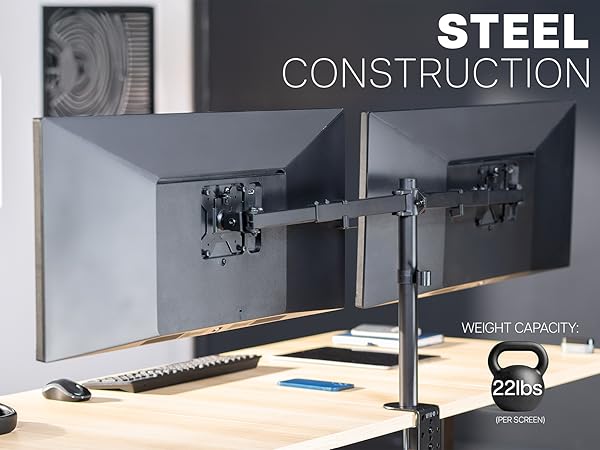 dual monitor mount telescoping arms flush wall desk stand vesa 75 100 clamp grommet