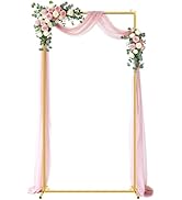JEBUTU Gold Wedding Arch Backdrop Stand, 6.6*3.3FT Square Backdrop Stand Balloon Flower Metal Fra...