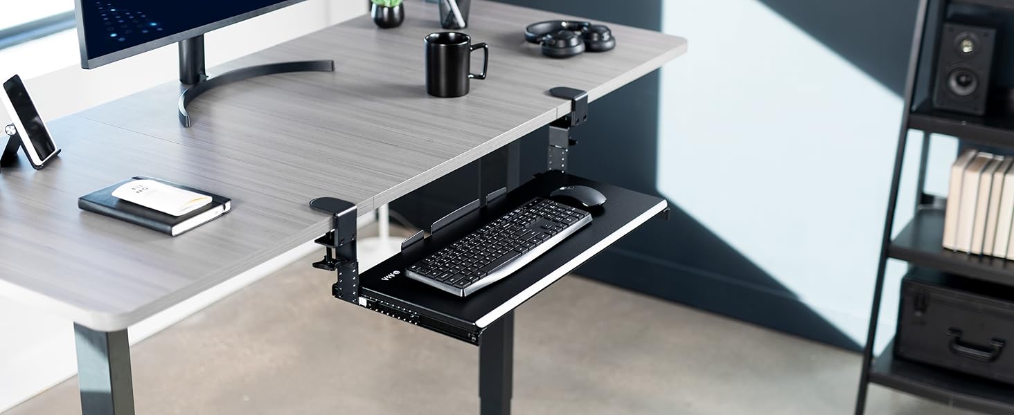Clamp-on Height Adjustable Keyboard Tray