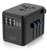 JMFONE 35W PD Universal Travel Adapter, Fast Charging International Power Plug Adapter with 3*USB...