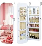 CHARMAID Jewelry Cabinet with Lockable Rounded 16.5'' Wide Full Length Mirror, Wall Mount & Over ...