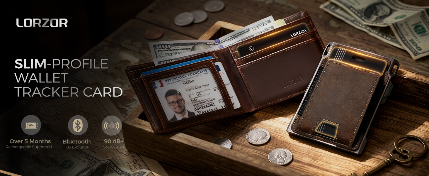 Wallet Tracker Card (iOS Only) Apple MFi Certified Slim Tracking Card, Rechargeable