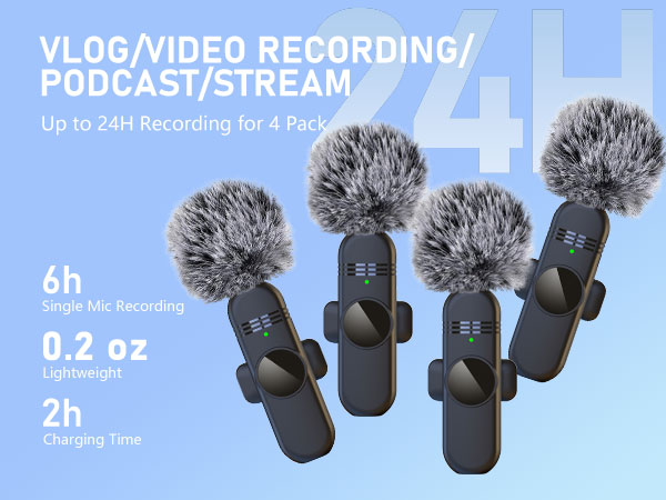 4 Wireless Lavalier Microphones for Video Recording Vlog Podcast Stream TikTok