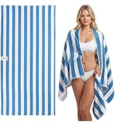 JOYMOOP Large Beach Towel with Storage Bag-3 PCS, 70” x 35.4” Highly Absorbent Cabana Stripe Beac...
