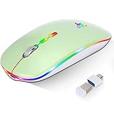 Wireless Mouse Led Slim Rechargeable Bluetooth Mouse, Ergonomic Design Noiseless Mouse Portable O...