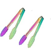2-Pack 9 Inch Rainbow Serving Tongs Barbecue Food Tongs Buffet Tongs Non-slip &amp; Easy Grip Stainle...