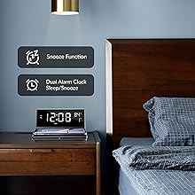 dual alarm clock sleep Snooze calendar temperature 