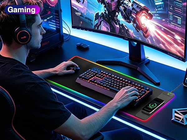 rgb gaming mouse pad with wireless charging