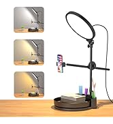 Selfie Light Kit for Desk and Laptop,55W Dimmable Full Screen Ring Light,with Rotating Storage Bo...