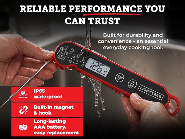 Lightyear food-grade stainless steel temperature probe highlighting material quality and safety