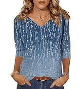Zeagoo Womens 3/4 Length Sleeve Tunic Tops Casual V Neck Shirts Basic Tees Business Work Blouses ...