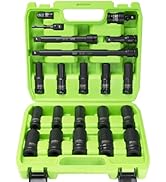 SUNHZ MCKP 21PCS 1/2" Drive Deep Impact Socket Set Made of Cr-MO, Metric Socket Set (10mm - 24mm)...