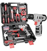Tool Set:Red Tool Kit with 8V Cordless Drill, Tool Box with Drill, Hand Drill Set for Men &amp; Women...