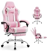 DUMOS Ergonomic Gaming Office Desk Chair with Footrest and Headrest for Adults, PU Leather Video ...