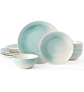 Famiware Glacier Stoneware Dinnerware Sets, Plates and Bowls Sets, 12 Pieces Kitchen Dishes Set f...