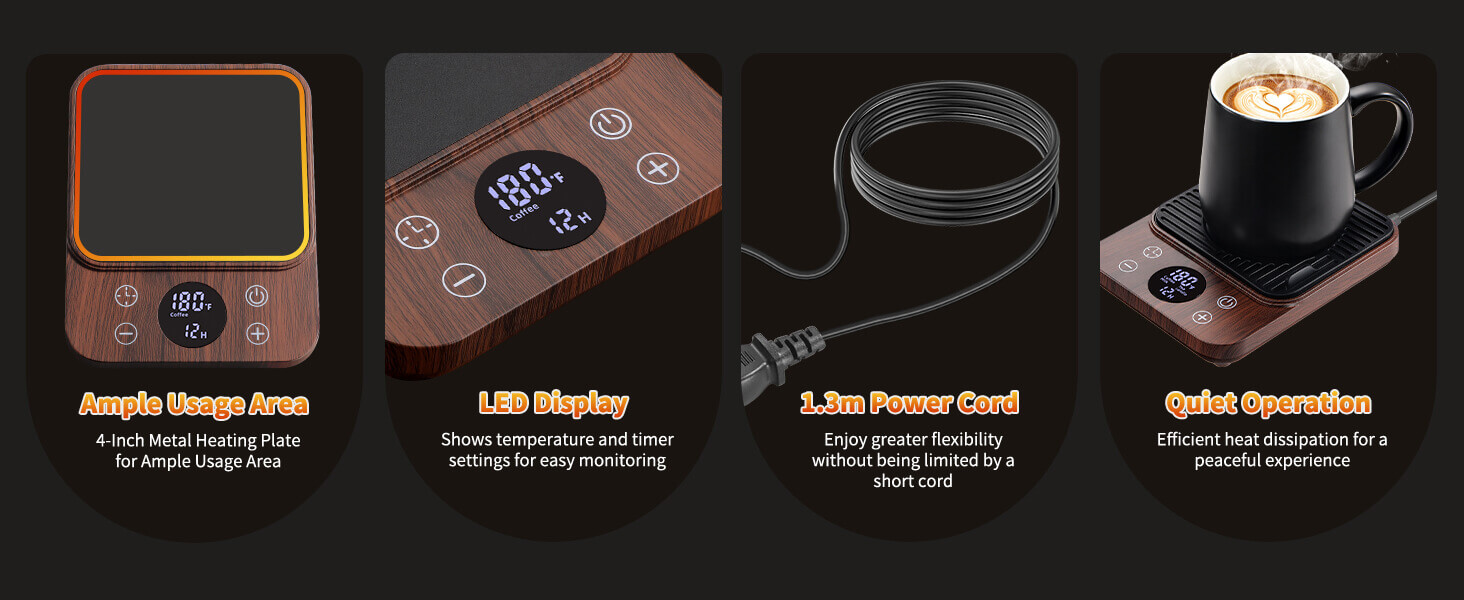 LED display, long cord, quiet, and spacious design