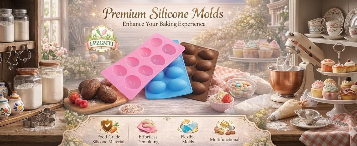 8 Cavity Silicone Egg Molds Set for Easter Silicone Egg Pan Baking Supplies Cake Decor Chocolate