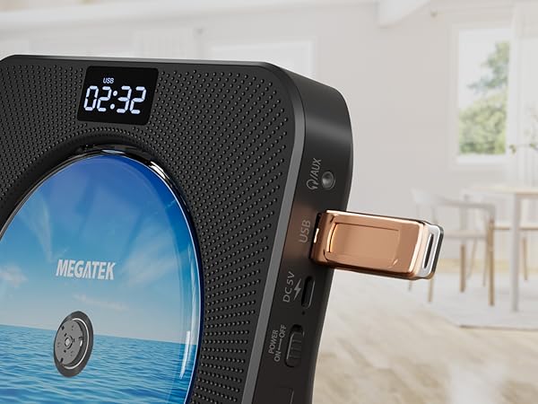 MEGATEK CP28BR Portable Desktop CD Player with USB Port for Music Playback