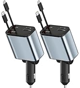 [2 Pack] Retractable Car Charger 100W 4 in 1 Car Charger Adapter with Type-C &amp; Ligning Retractabl...