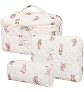 SXS LACONIC Quilted Makeup Bag,Large Cosmetics Bag Set,Cotton Coquette Floral Make up Pouch,Trave...