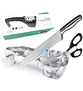 Ginkick Kitchen Knife Sharpener with 4 Professional Sharpen Slot, Multifunctional Manual Knife Sh...