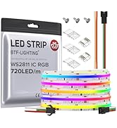 BTF-LIGHTING FCOB WS2811 IC RGB COB LED Strip DC24V 720LED/m 16.4FT Flexible High Density Uniform...