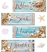 POILKMNI 4 PCS Ocean Beach Wood Relax Soak Unwind Breathe Art Sign Hanging Wooden for Decor Livin...