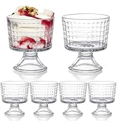 Peohud 6 Pack Glass Dessert Bowls, 10 Oz Footed Ice Cream Cups, Crystal Trifle Bowl Parfait Cup f...