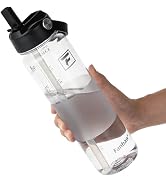 Fanhaw 32 oz Clear Water Bottle with Straw Lid - Tritan, BPA-Free, Lightweight, Wide Mouth, Leak-...