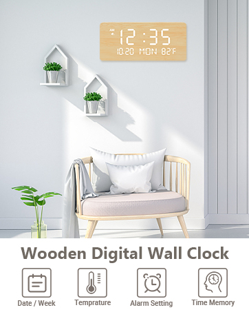 wooden digital wall clock
