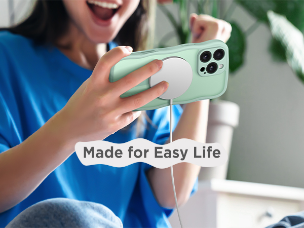 iPhone 16 Pro Case for Women Girls, Cute Wave Frame Curly Shape with Raised Camera Protection