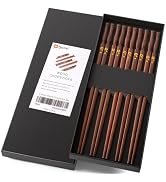 MFJUNS 5 Pairs Solid Wood Chopsticks Set, Vase-Shaped Top with Flower Print, Non-Slip No Paint No...