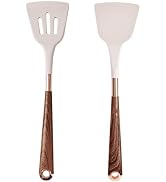 Silicone Kitchen Utensil Set (Wood Grain with Gold Plating) - 2-Piece Set, Non-Stick Cooking Uten...