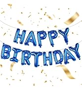 Dark Blue Happy Birthday Balloons 16 Inch Mylar Foil Letters Birthday Sign Bunting Reusable for G...