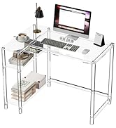 Eglaf Acrylic L-Shaped Desk - Clear Desk with Reversible Storage Shelves - Modern Home Office Des...