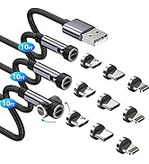 540 Rotation Magnetic Charging Cable, 3A Fast Charging 3 in 1 Magnetic USB Cable [3-Pack, 10FT] f...
