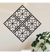 Rustic Metal Wall Decor Black Square Vintage Carved Openwork Design Wall Art For Living Room Bedr...