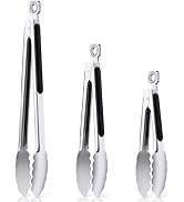 Kitchen Tongs for Cooking - 7 Inch &amp; 9 Inch &amp; 12 Inch Heat Resistant Stainless Steel Grilling Ton...
