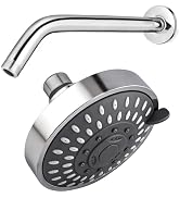 RULNFICHY Adjustable Shower Head and Arm- 4 Inch 5 Mode High Pressure Fixed Showerhead with Swive...
