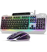 AULA Gaming Keyboard, 104 Keys Gaming Keyboard and Mouse Combo with Rainbow Backlit Quiet Compute...